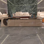 Light Luxury TV Stand with Curved Natural Wood Veneer Finish and Pull-Out Side Storage
